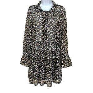 Dark Floral Dress Sz 2 Ruffle Tier Dainty Sheer Cottagecore Whimsigoth